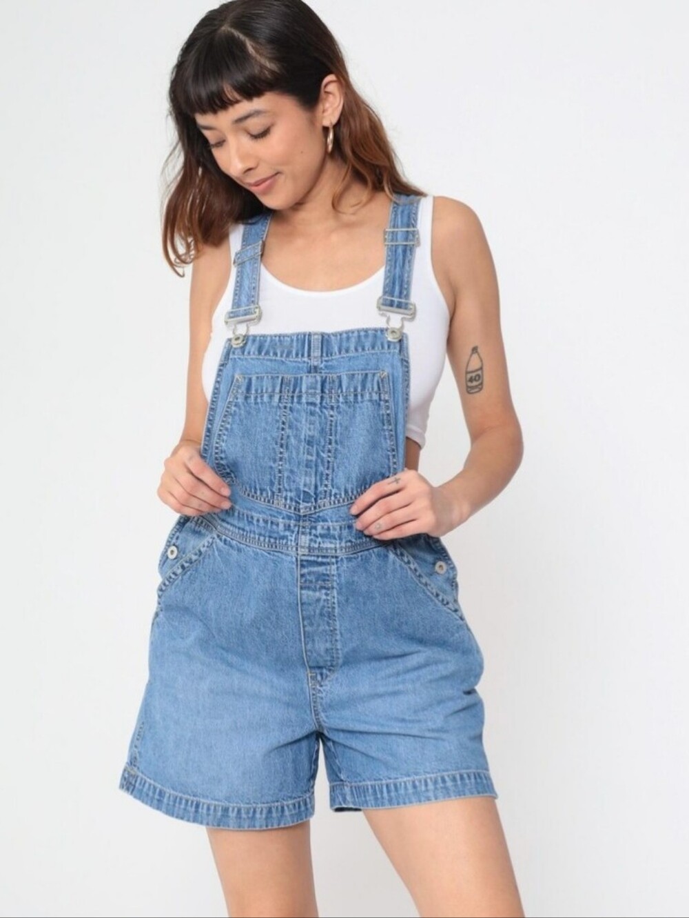 Gap Women's Denim Overall Shorts Jean Shortall Dungarees Medium Wash Size XL